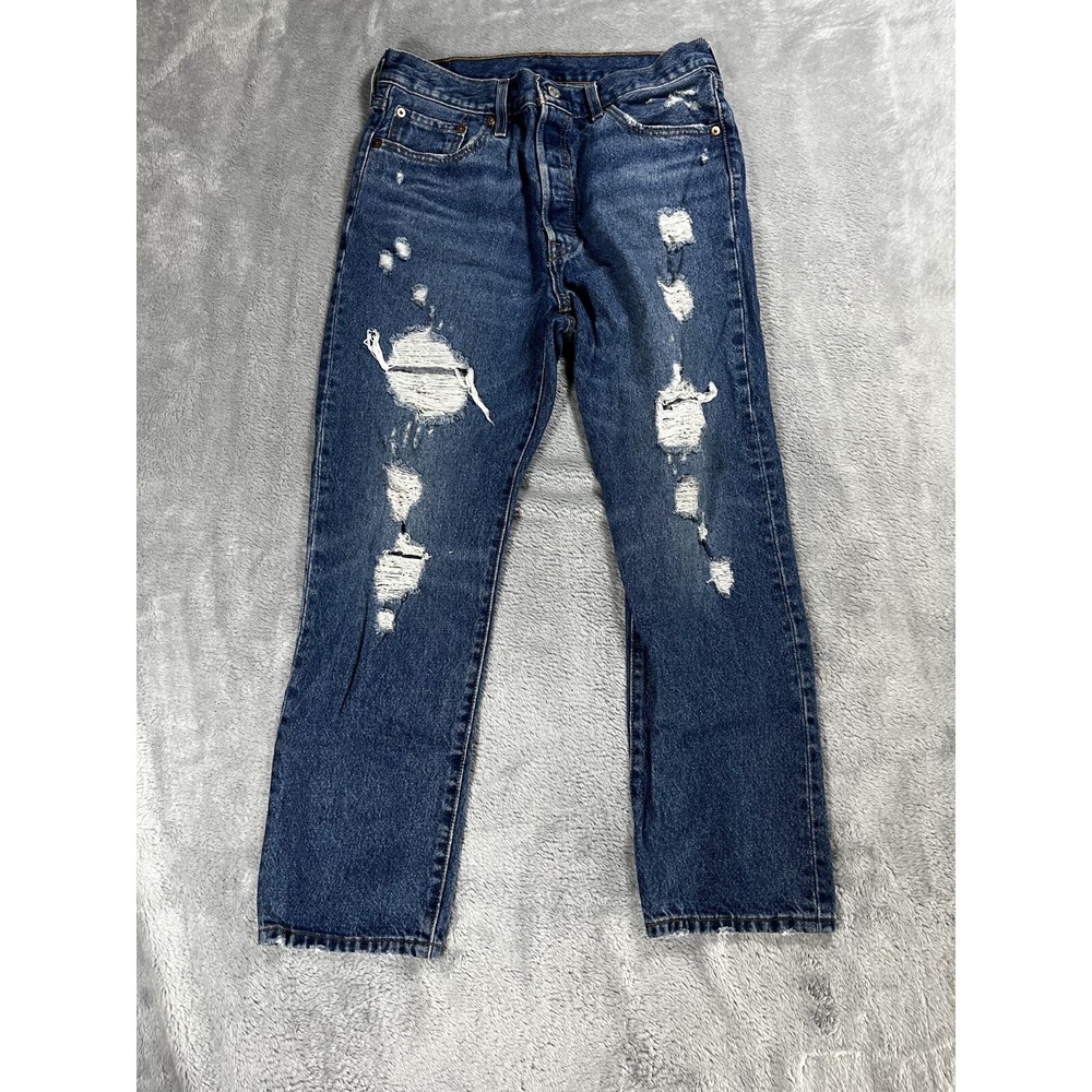 Levis 501 Jeans Womens 29 Blue Straight Button Fly Dark Wash High Raise